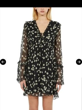 Black Floral Sheer Long-Sleeve Mini Dress